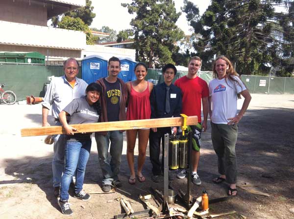 
The UC Santa Barbara sorghum press team with their human-powered press.

